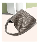 2025 Women Bag Luxury PU Leather Handbag Lady Fashion Handmade Knitting Tote Female Hand-woven Basket Shoulder Bag with Purse