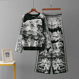 Women’s Knit Animal Print 2-Piece Set - Wide Leg Pants & Sweater
