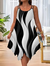 Women’s Plus Asymmetric Geometric Print Strappy Dress