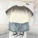 0-5Years New Baby Boys Girls Summer Clothes suits Tie dye letter T-shirt denim Shorts 2pcs/sets Children Clothing Tracksuits Set
