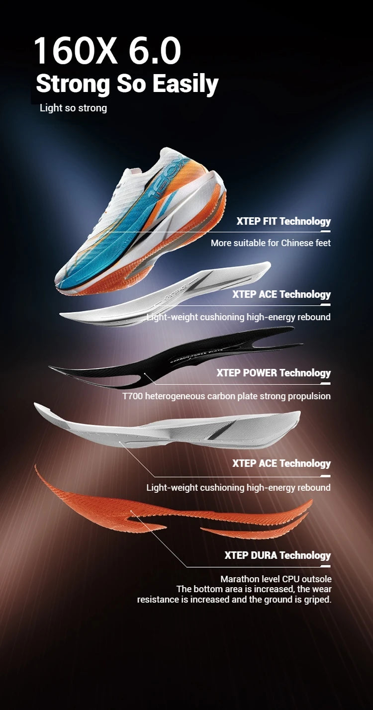 Xtep 160X 6.0 Men‘s Running Shoes Professional Marathon PB Carbon Plate  Cushioning Shock Absorption Sneakers 976319110057