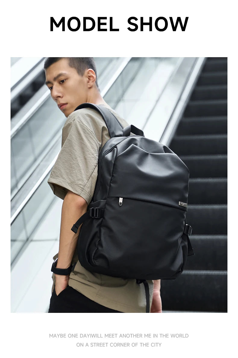 Septwolves Black Large Lapacity 16 Inch Laptop Backpack Man Women Leisure Business Waterproof PVC Leather School Bag Rucksack