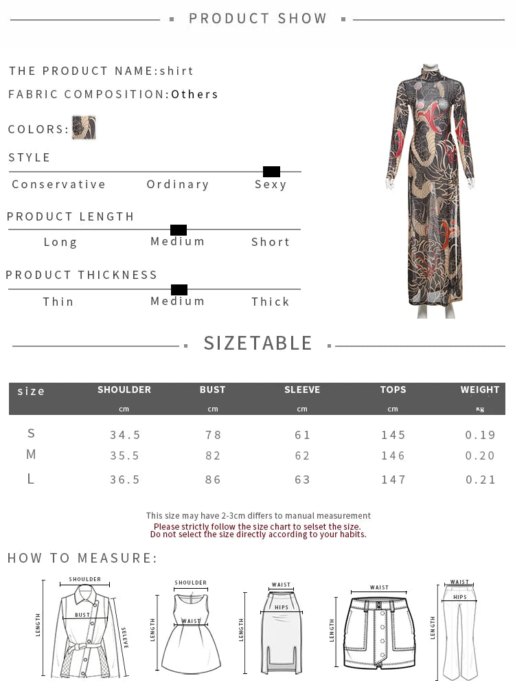 Women's Print Stand Collar Long-Line Slim Dress