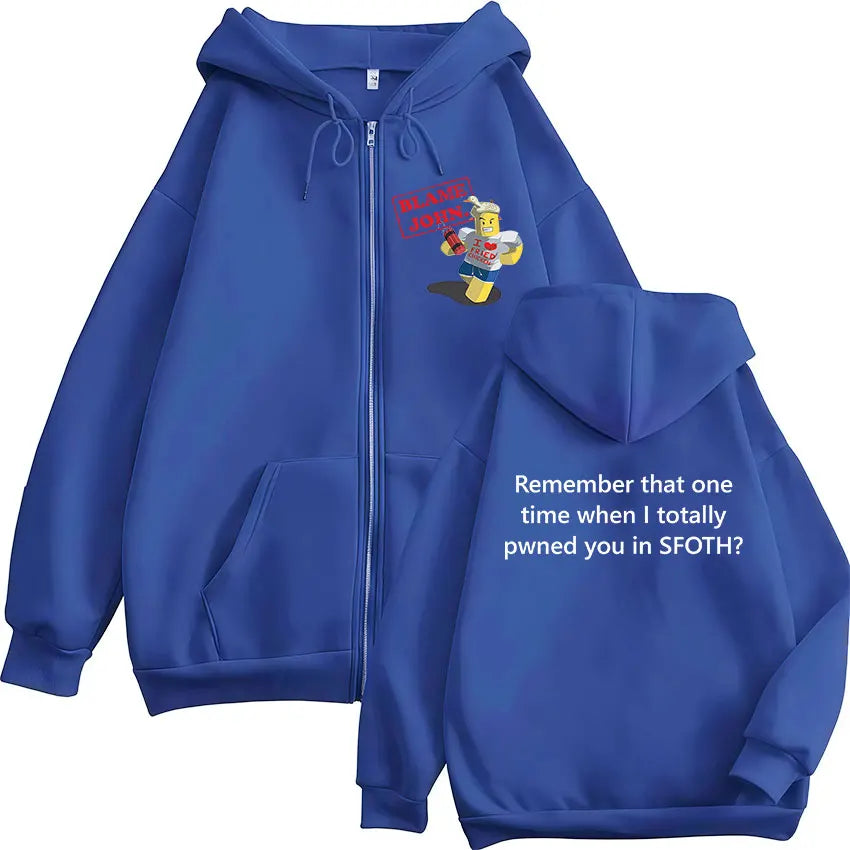 Blame John Meme Oversized Zip-Up Hoodie