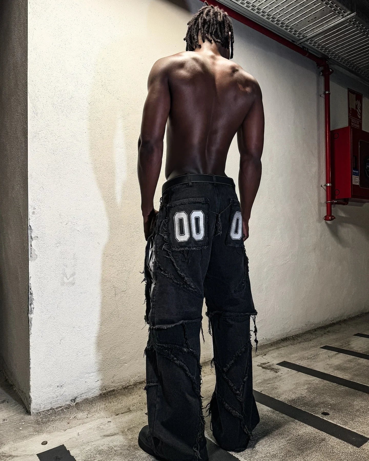 Y2K Patchwork Stripe Fur-Trim Jeans