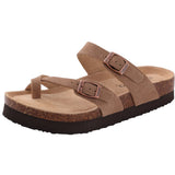 Evshine Leather Cork Footed Clogs Sandals For Women Fashion Flat Mules Slippers with Arch Support Men Double Buckle Cork Slides