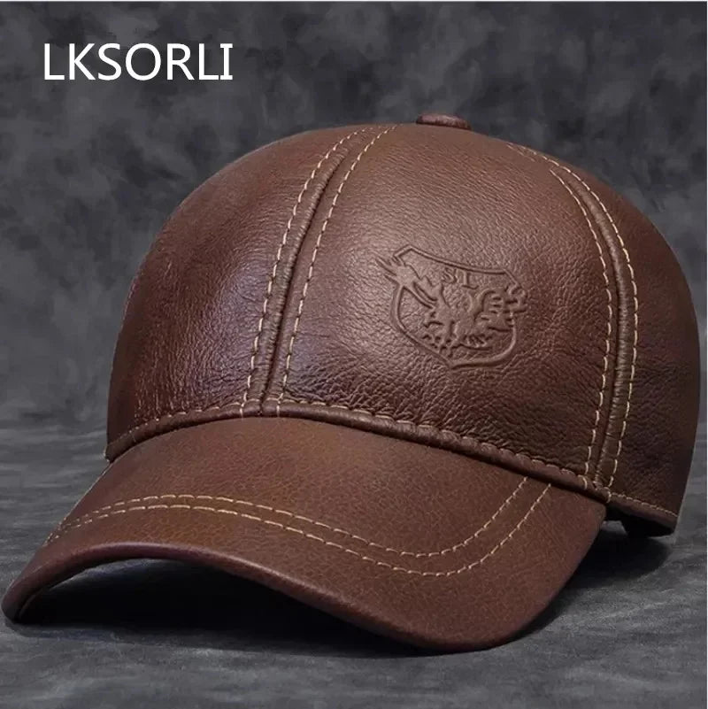 Men's Genuine Leather Baseball Cap | Eagle Print