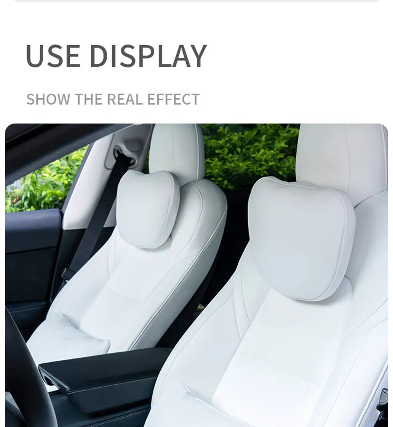 OULEX For Tesla Model 3 Y/Juniper Flocking/Leather Car Seat Neck Pillow Soft Memory Neck Pillow High-Quality Headrest Support