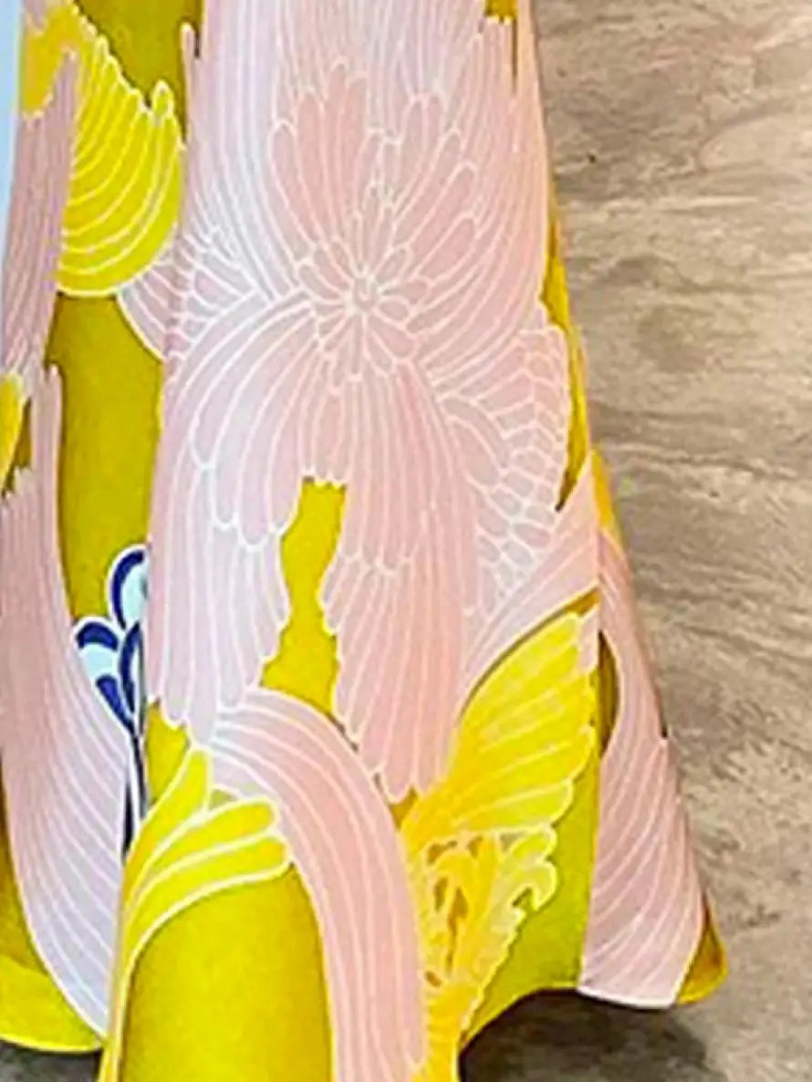 Yeezzi Floral Batwing Blouse & High-Waist A-Line Skirt