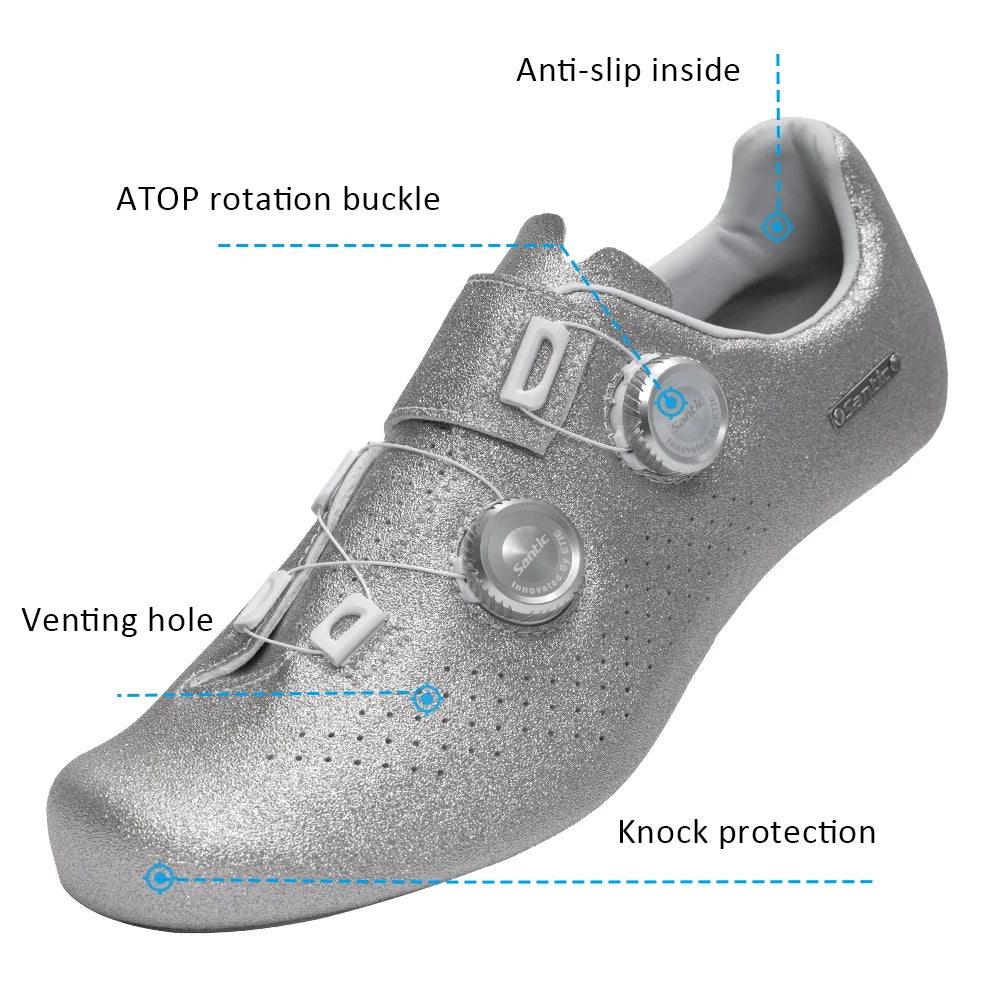 Santic Men's Cycling Shoes New Hardness16 Titanium Alloy Sole Auto-Lock Outdoor Bicycle Sneaker Adjustable Pro Road Racing Shoes