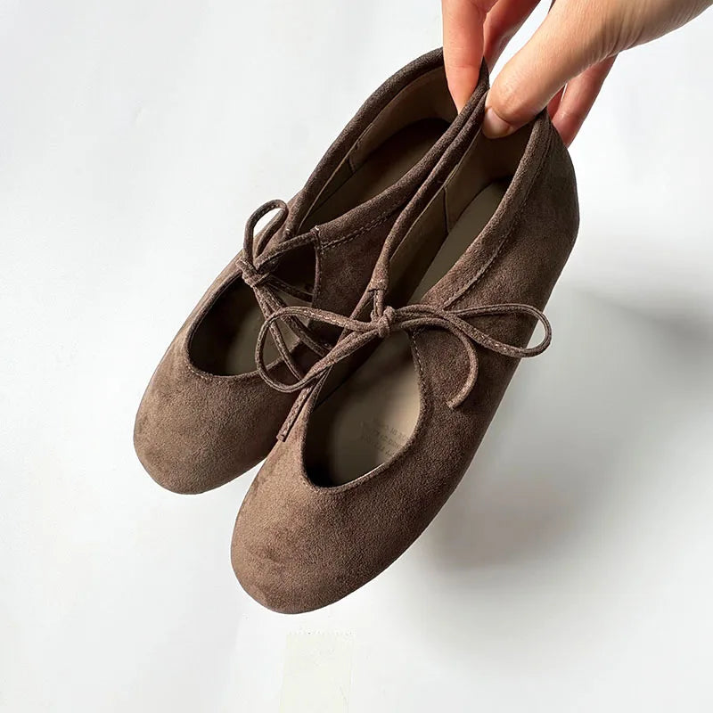 Round Toe Mary Jane Flats with Butterfly Knot