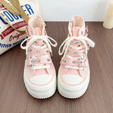 Women's High-Top Canvas Platform Sneakers — Rivet Buckle Lace-Up