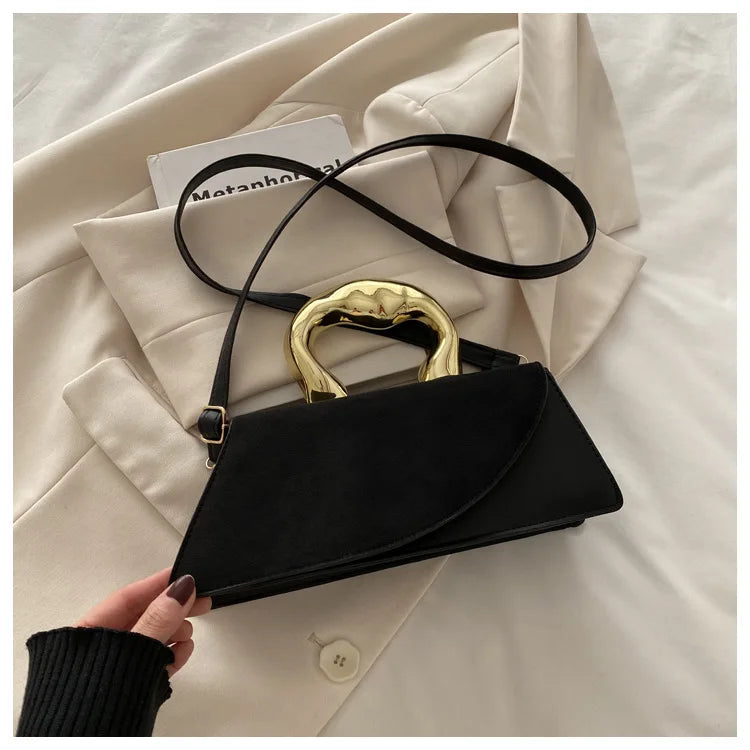 New Minimalist Design Shoulder Bag for Women Light Luxury Large Capacity Casual Metal Hand-held Crossbody Bags Female Handbag