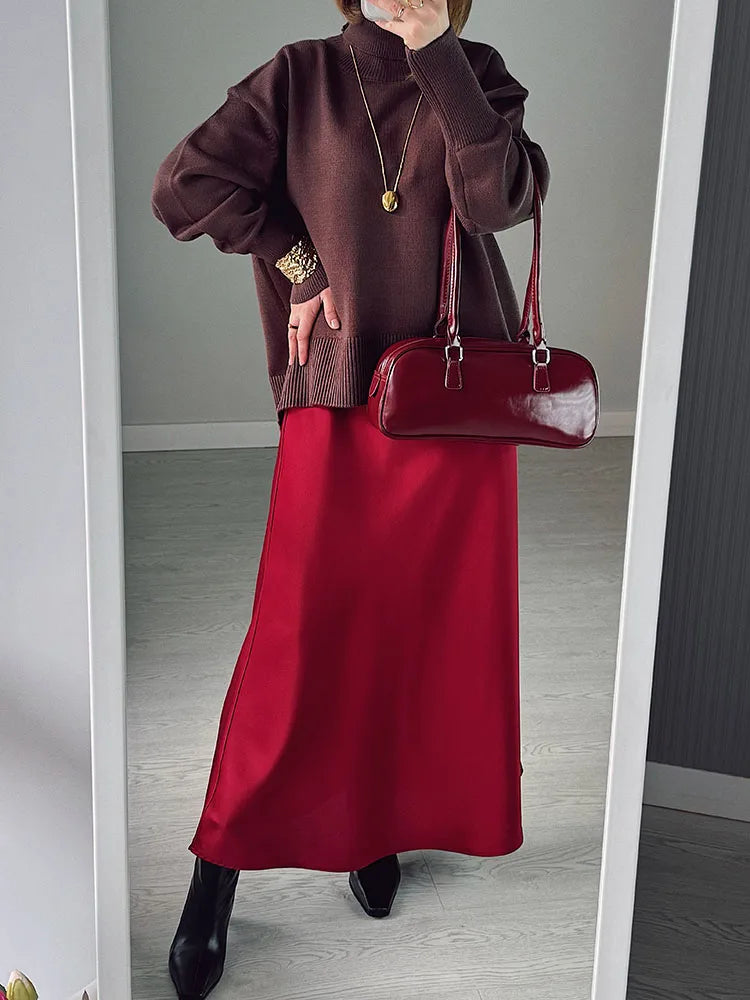 Women's Satin Maxi Skirt – Elegant Ankle-Length