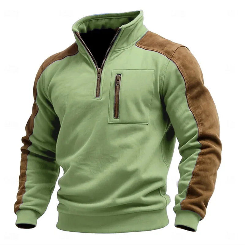 Men’s Stand Collar Patchwork Sweatshirt