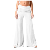 Women's Flowy Wide Leg Yoga Pants High Waisted Fold-Over Stretchy Palazzo Pants Soft Comfy Dance Pants for Pilates Daily Casual