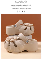 Women's Platform Clog Sandals with Flower Decor — EVA Wedge Beach Shoes