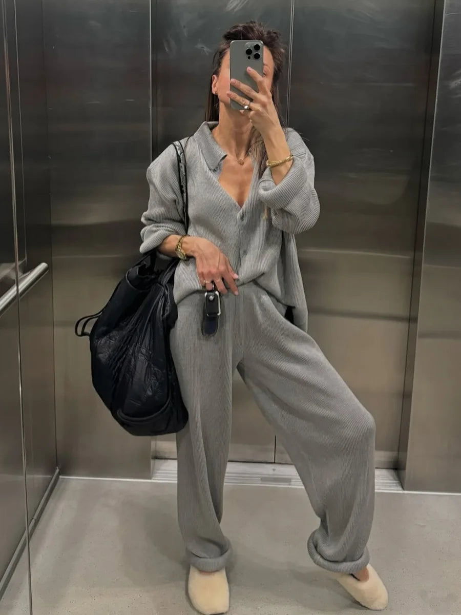 Bornladies Autumn Winter New Knit Cardigan Pants Set Loose Two Piece Casual Sweater Suit Women Thick Warm Soft Knitted Outfit