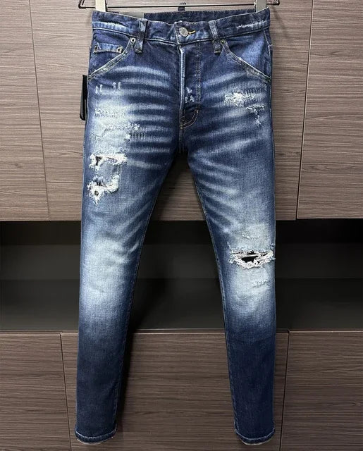 ICON BRAND Men Jeans Dsq2 Denim Pants Hole Slim Pencil Trousers Buttons Party Clothes coolguy D2 JEANS for husband blue