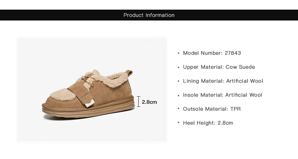 BeauToday Furry Flats Women | Cow Suede Warm Shoes