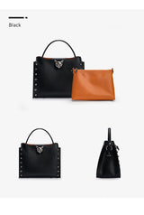 2026 New Top Layer Cowhide Leather Rivet Handbag Adjustable Shoulder Strap Crossbody Handbag