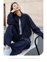 VIMLY 2 Piece Pant Set Woman Casual Outfits Women's Pant Suit 2026 Blue Stand-up Collar Jacket and Trouser Female Clothing A0119