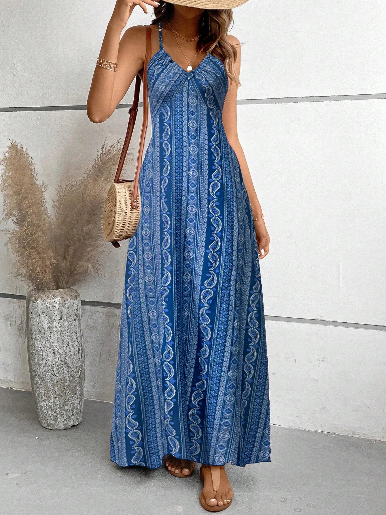 Boho Ethnic Frill Trim Maxi Dress