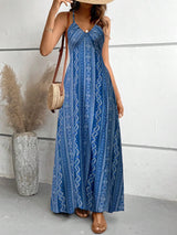 Boho Ethnic Frill Trim Maxi Dress