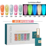 AS 15ml Glitter Cat Magnetic Nail Gel Polish Set 5 Colors Holographic Semi Permanent UV Gel Soak Off Sparkling Nail Art Varnish