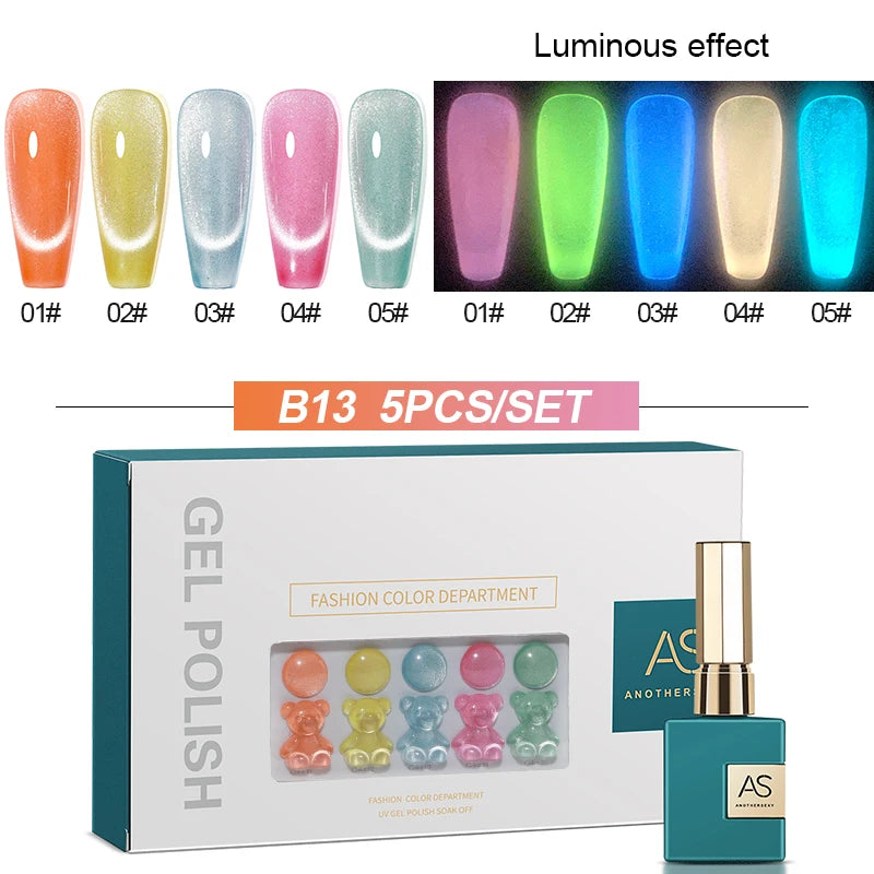 AS 15ml Glitter Cat Magnetic Nail Gel Polish Set 5 Colors Holographic Semi Permanent UV Gel Soak Off Sparkling Nail Art Varnish