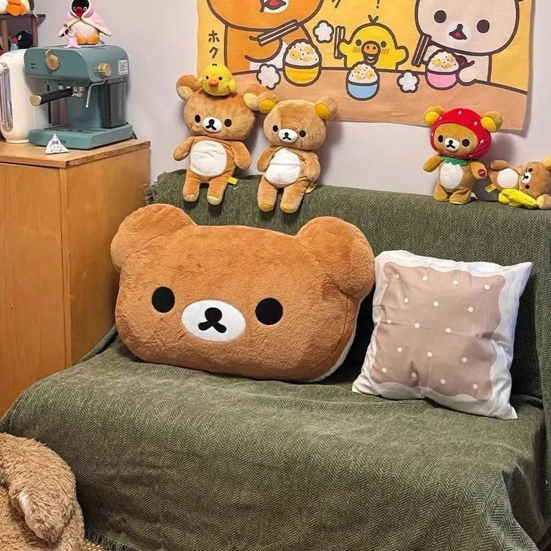 Rilakkuma Plush Bed Headrest Cushion For Dorms Soft Stuffed Bunk Bed Backrest Pillow Cute Decor For College Student Bedrooms