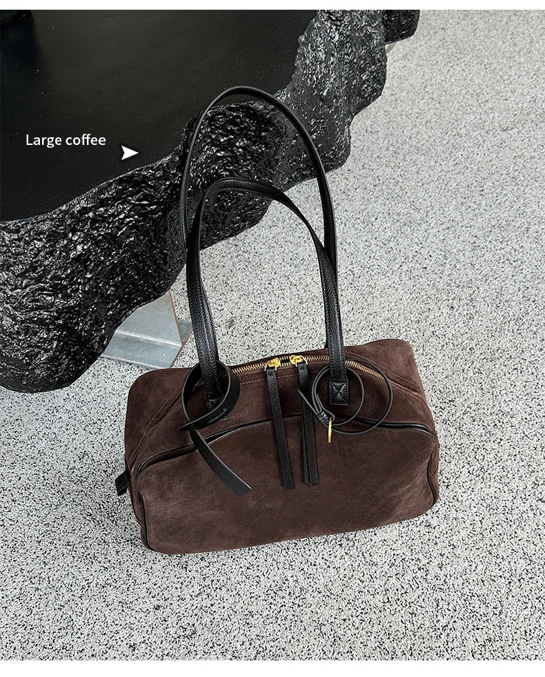 Autumn Winter Women's Cow Genuine Leather Tote Bag Suede Commuting Cowhide Handbags Large Capacity Designer Luxury Velvet Bags