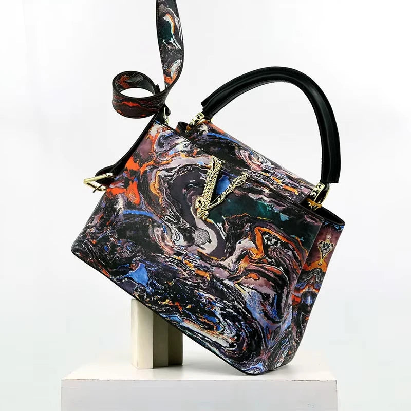 Ins Famous Fashion Classic Printed PU Leather Women's Handbags – Luxury Elegant Shoulder Crossbody Top Handle Bag