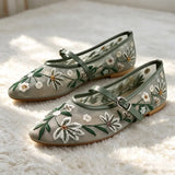 Women's Floral Mesh Mary Jane Flats