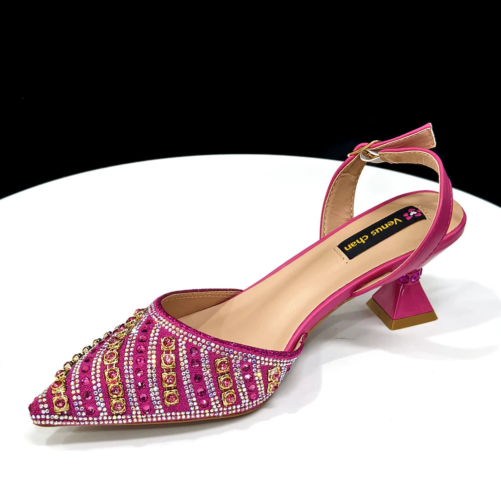 Rhinestone Pointed-Toe Slingback Heels & Bag Set