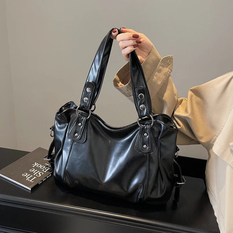 Women's Retro PU Leather Large Capacity Boston Tote Bag