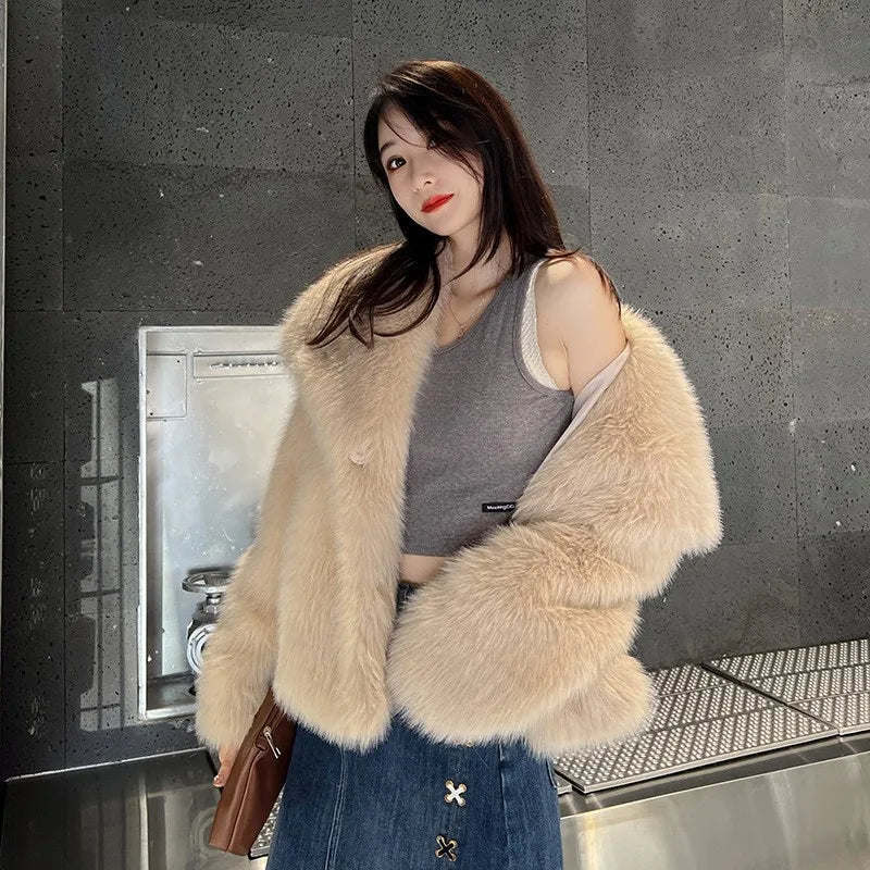 Gradient Faux Fox Fur Overcoat