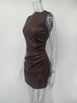 TARUXY Sleeveless Leather Dress – Ruched Slim Fit