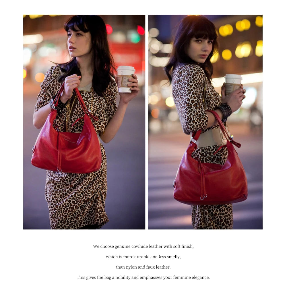 Zency 100% Genuine Leather Large Women Top Handle Shoulder Bag Tote Handbag Purse Black Leather Hobo Bag Underarm Zipper Bags