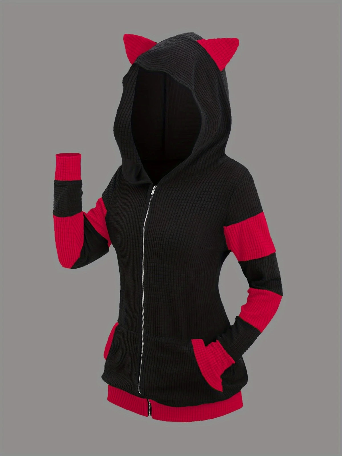 Women's Cat Ear Colorblock Zip-Up Hoodie