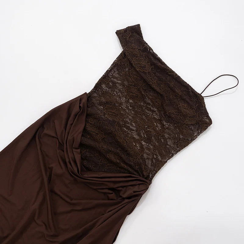 One-Shoulder Lace Gown – Sleeveless Backless Maxi Club Dress