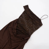 One-Shoulder Lace Gown – Sleeveless Backless Maxi Club Dress