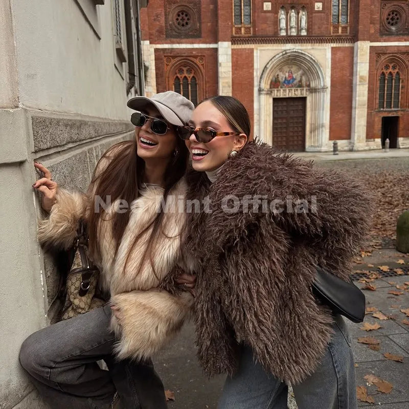 Lulicore Women’s Chic Brown Faux Fur Jacket – Premium Warm Autumn/Winter Overcoat