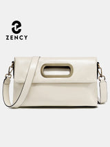 Zency Vintage Genuine Leather Handbag for Women Large Capacity Brown Crossbody Designer Shoulder Bag 2026 Summer Beige Sac Bolsa