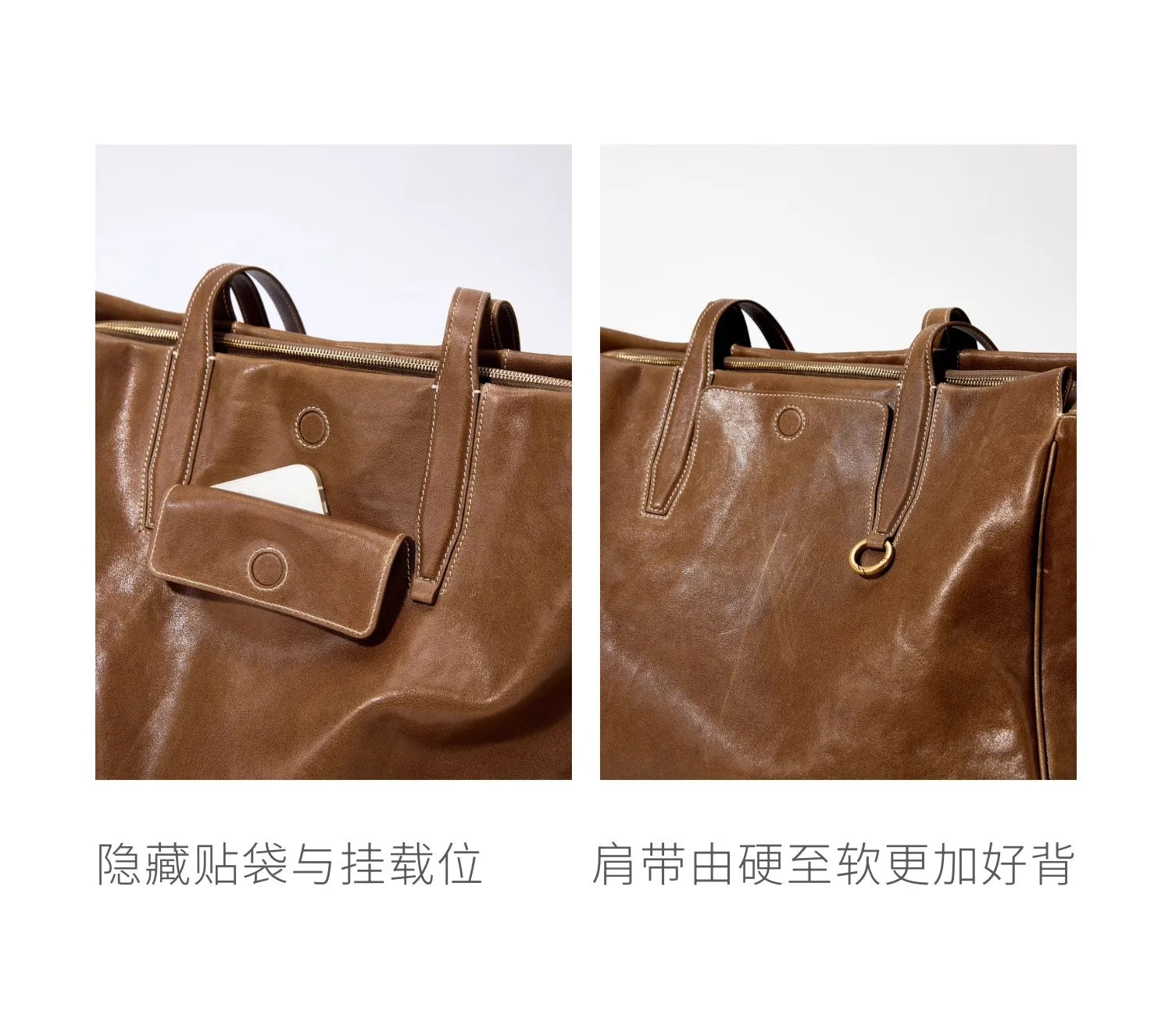 Songmont Travel Bag Vegetable Tanned Cowhide Tote Shoulder Handbag