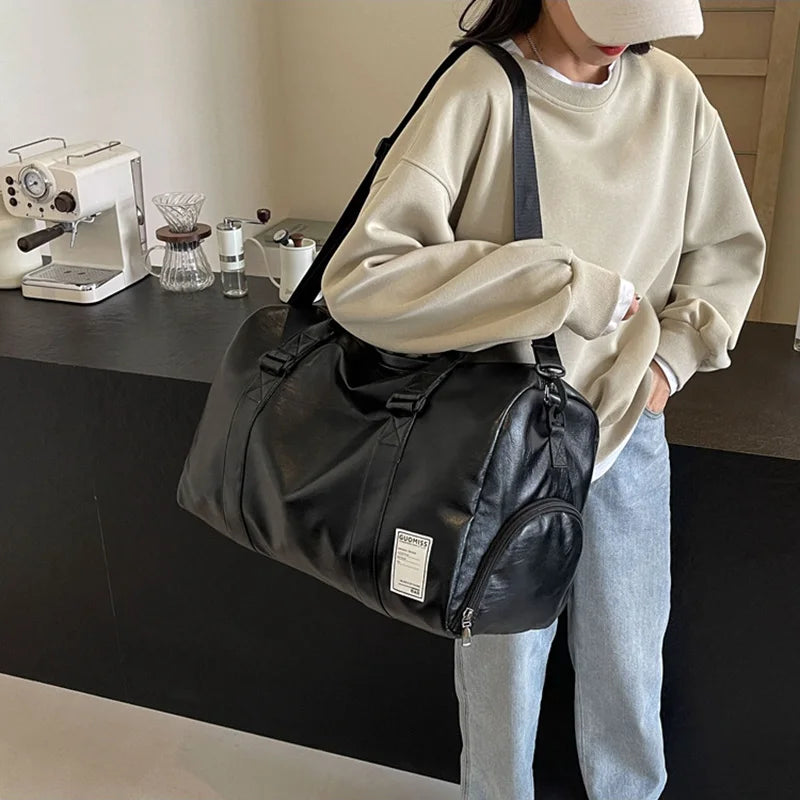 Fashion Leather Duffle Bag With Shoes Packet For Men and Women Luggage Travel Bag Sport Gym Fitness HandBag Mens Shoulder Bag