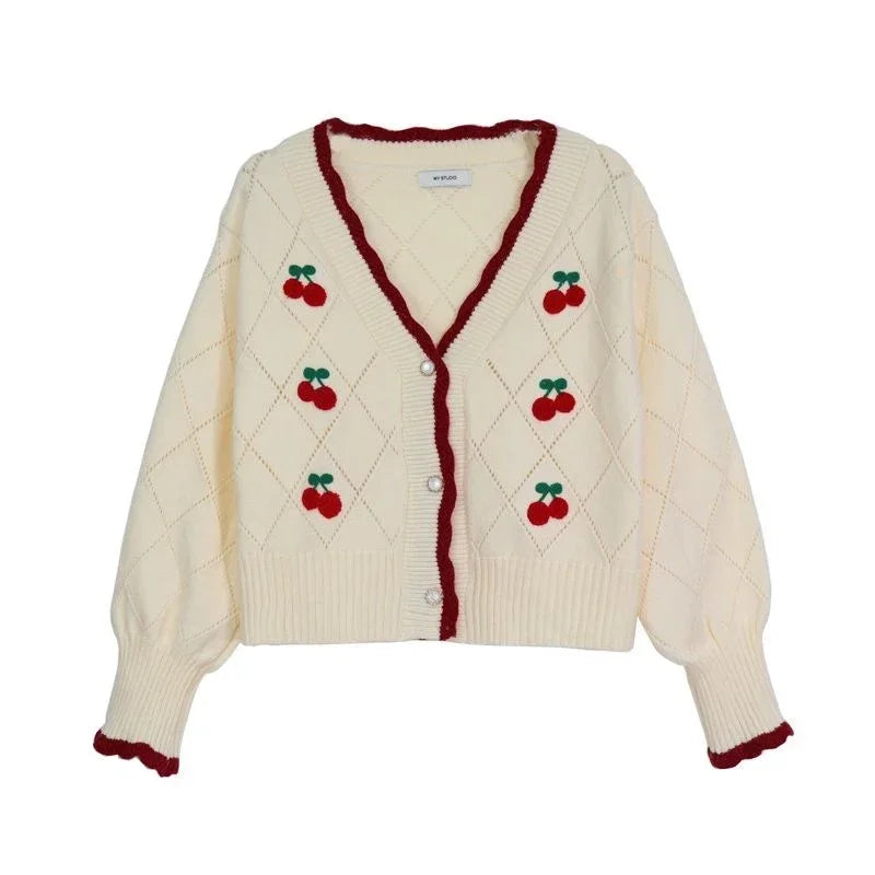 Floral V-Neck Button-Up Knit Cardigan for Women