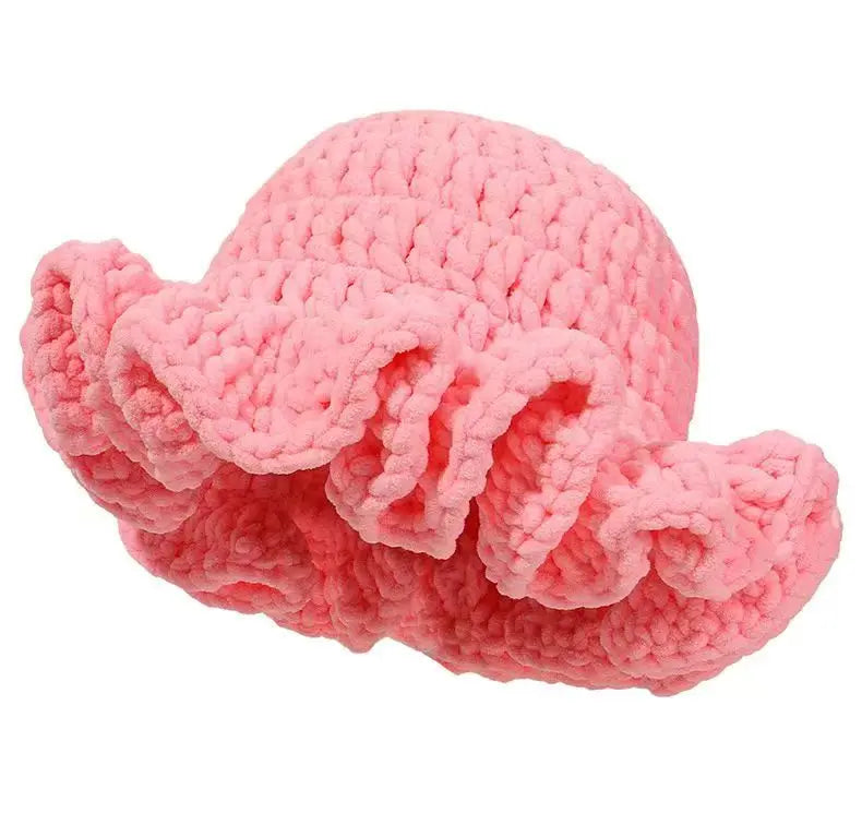 Colorful Crochet Ruffle Bucket Hat Warm Stretch Knit Hat Ruffle Brim Crochet Women's Fashion Handmade Beanie Hat tool tentacle