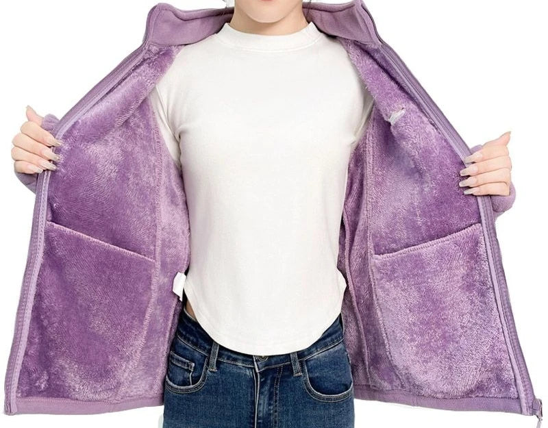 Women's Fleece Zip-Up Jacket with Embroidered Stand Collar