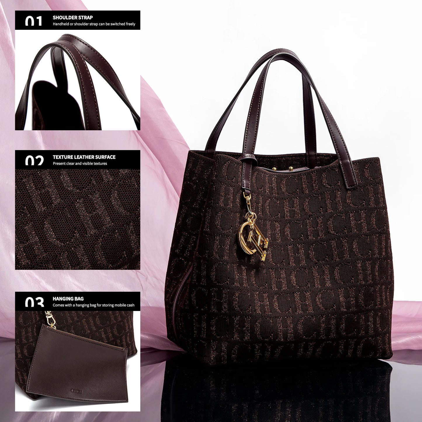 Trendy Solid-Color Women's Bucket Bag - Large Capacity Letter Print Design with Detachable Strap  Inner Card Pockets